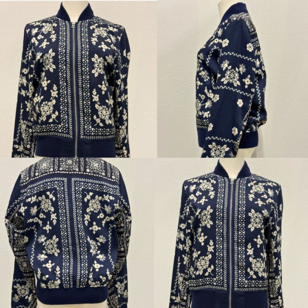 Polo Ralph Lauren Women’s Twill Bomber Jacket SMALL Floral Scarf-Print